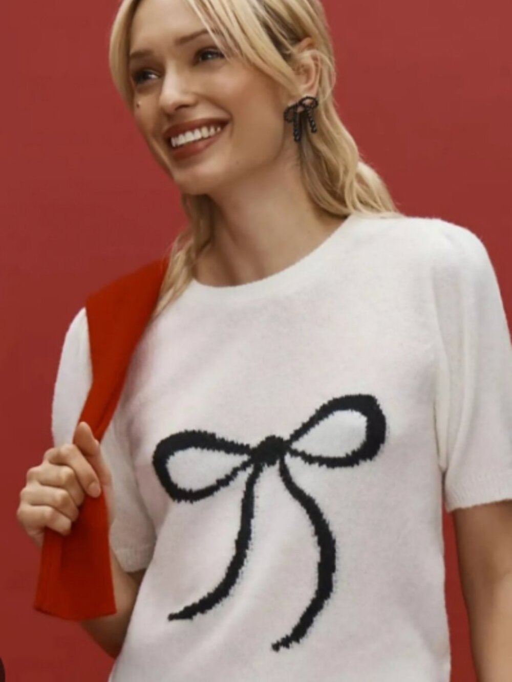Anthropologie White Puff Sleeve Bow Sweater Top | XS 🎀🤍